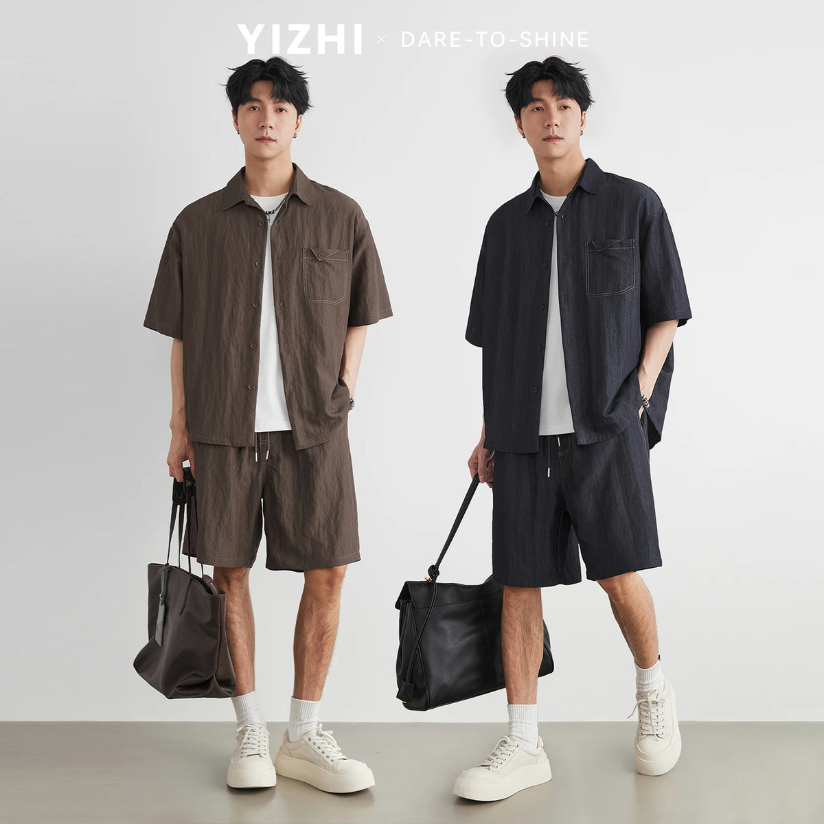 Men's Denim Pocket Cargo Short Sleeve Shirt Set 2026 Summer Old Money Style Relaxed Fit Shorts Two Piece Outfit